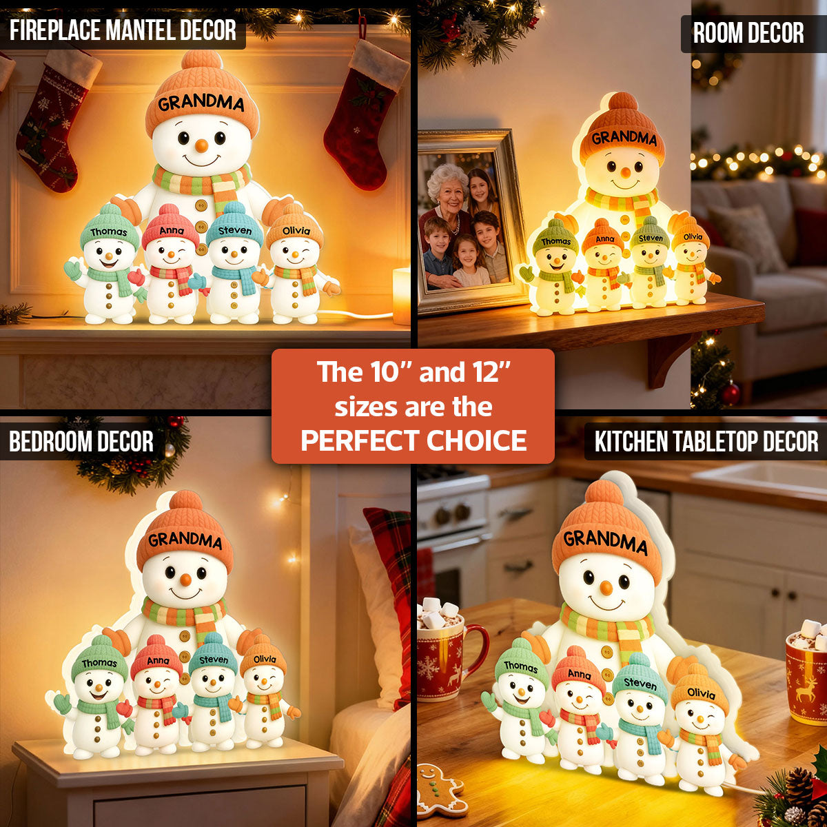 Pastel Color Christmas Grandma Grandkids Snowman Together - Personalized Light Box