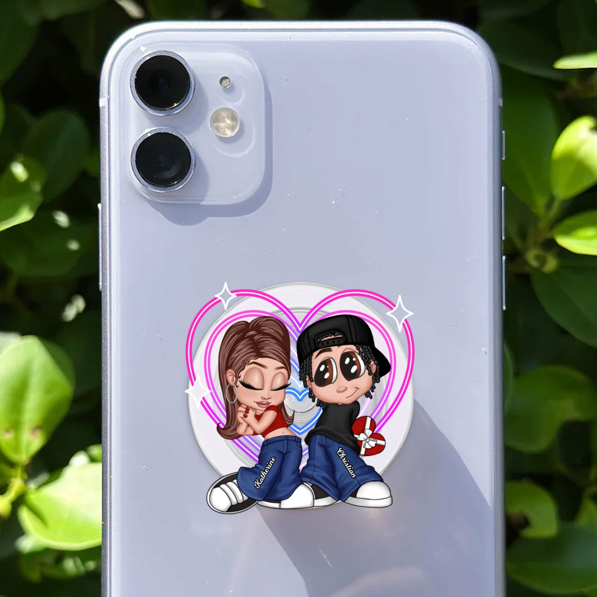 Y2K Couple Retro Heart - Personalized Acrylic Magnetic Phone Grip - Gift for him, for her, Matching Phone Grips for Couple