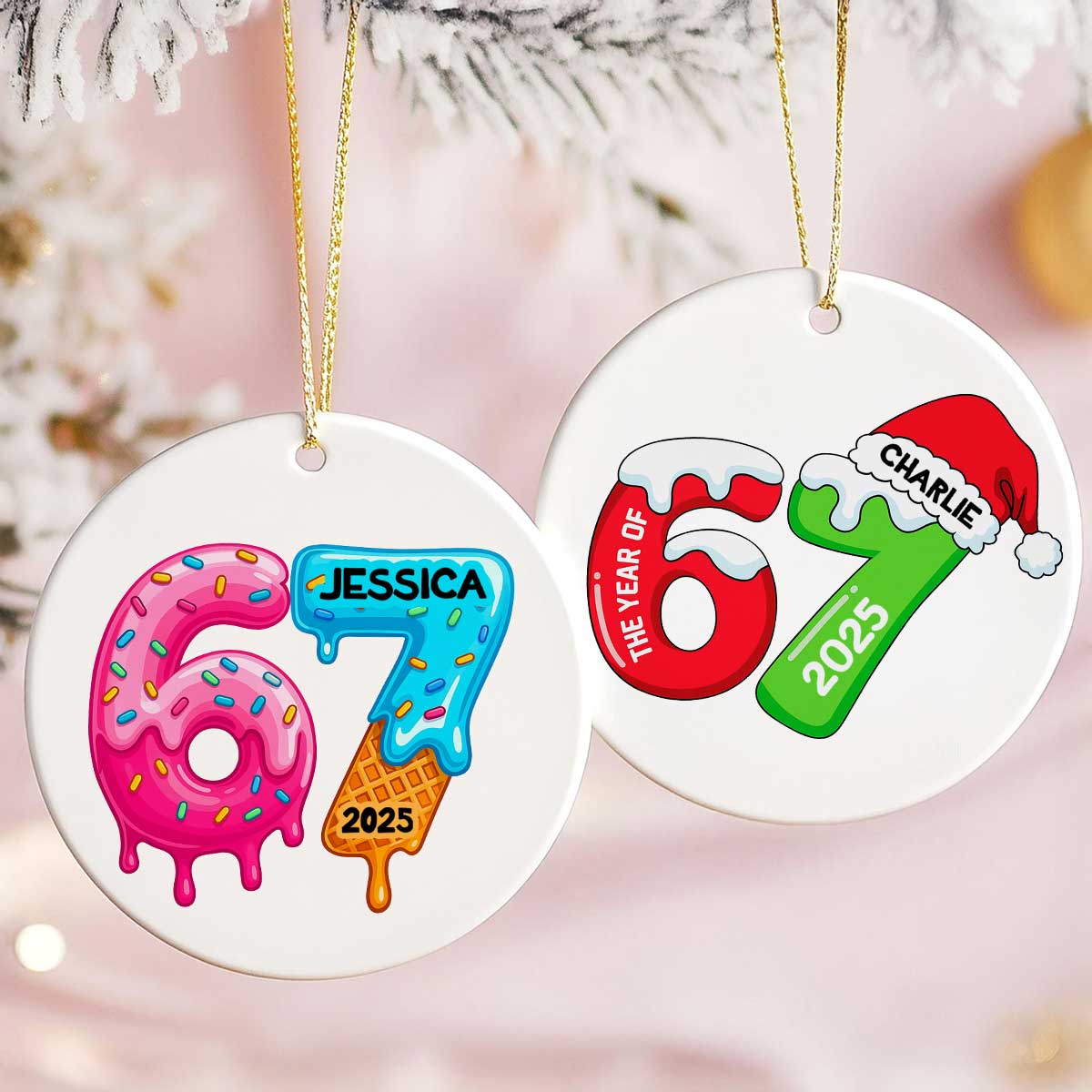 Custom Six Seven - Personalized Ceramic Ornament - Teen Slang Funny Tree Decor, Funny Teen Grandkid Gift