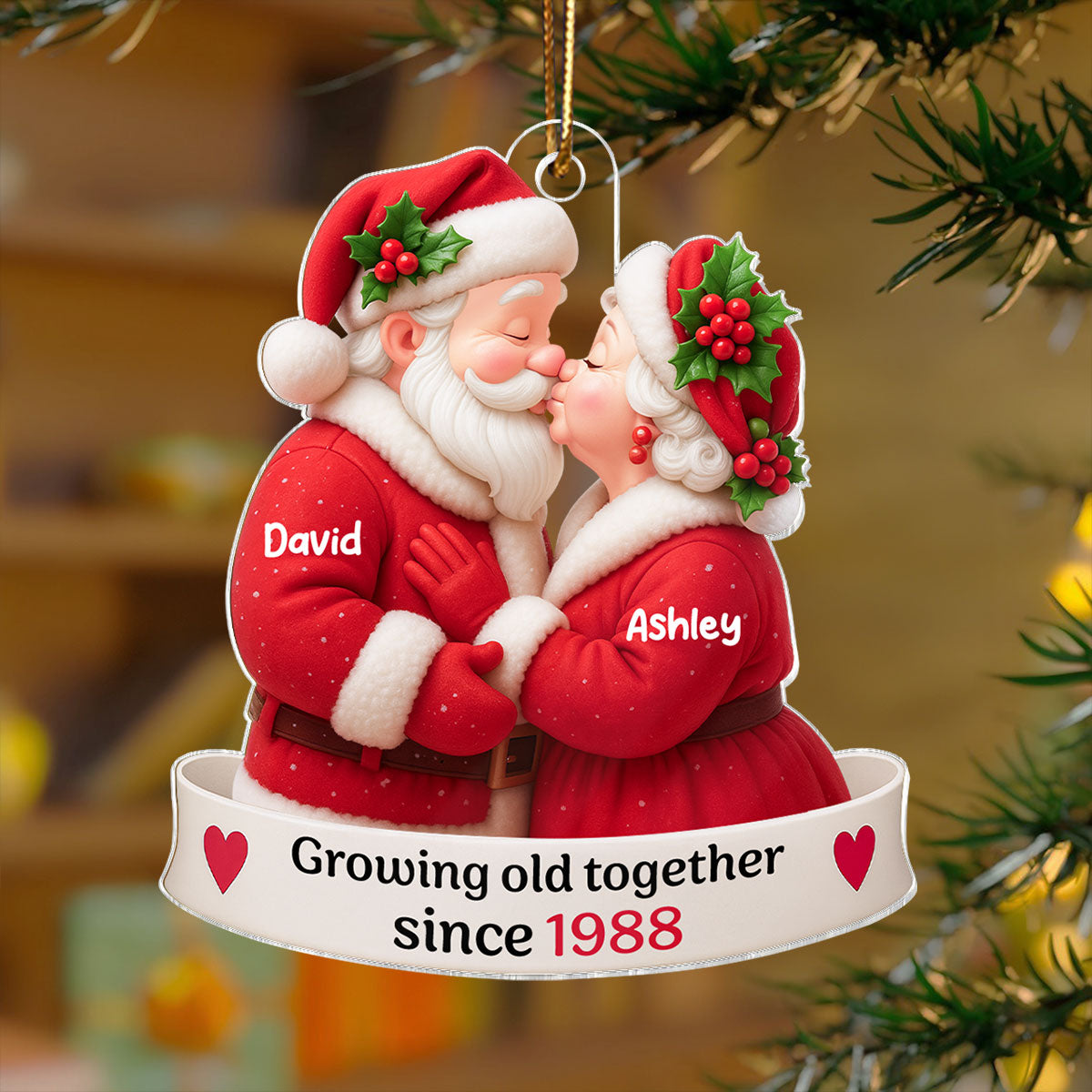 Santa Couple Growing Old Together Personalized Acrylic Ornament, Anniversary, Christmas Gift for him, Gift for her