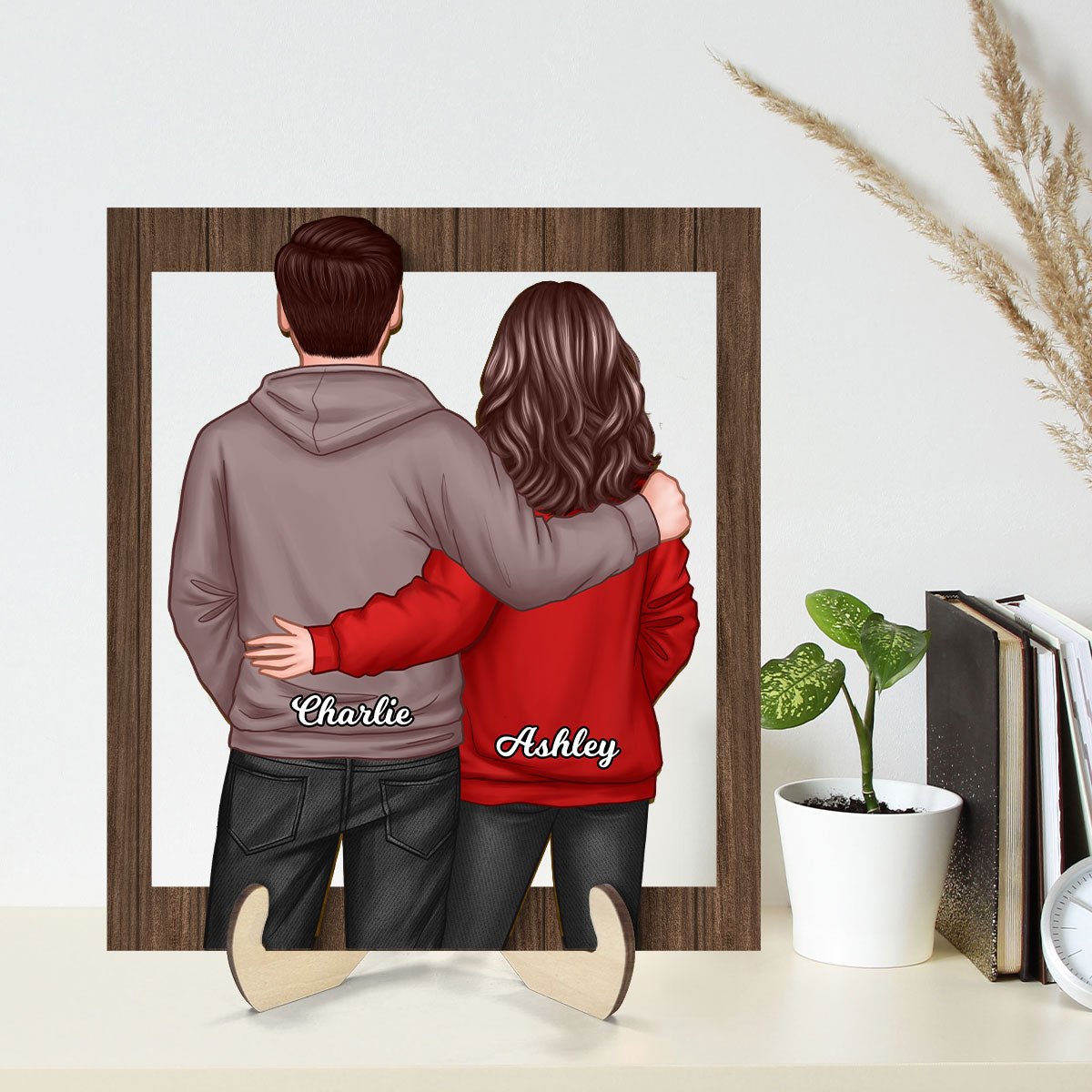 Couple Standing Back View Frame Personalized 2-layer Wooden Plaque