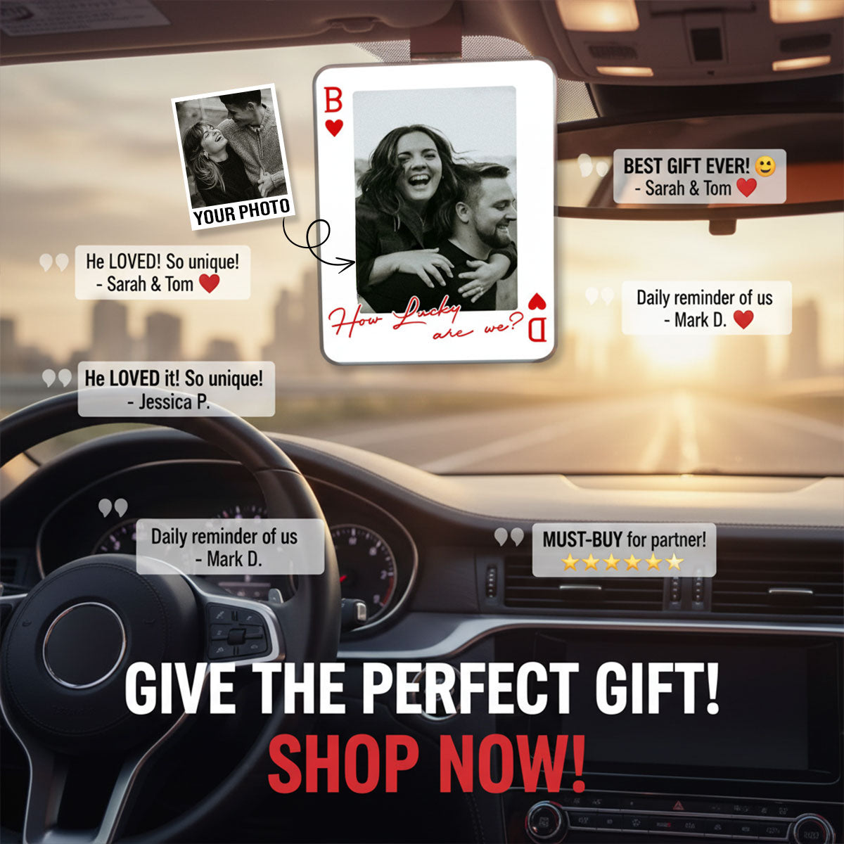 Drive Safe I Love You Custom Couple Photo Initials - Personalized Car Visor - Heartfelt Valentine's Day Gift For Couple, For Him, For Her