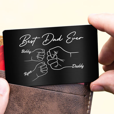 Best Dad Ever Fist Bump Hands Gift For Dad Personalized Metal Wallet Card