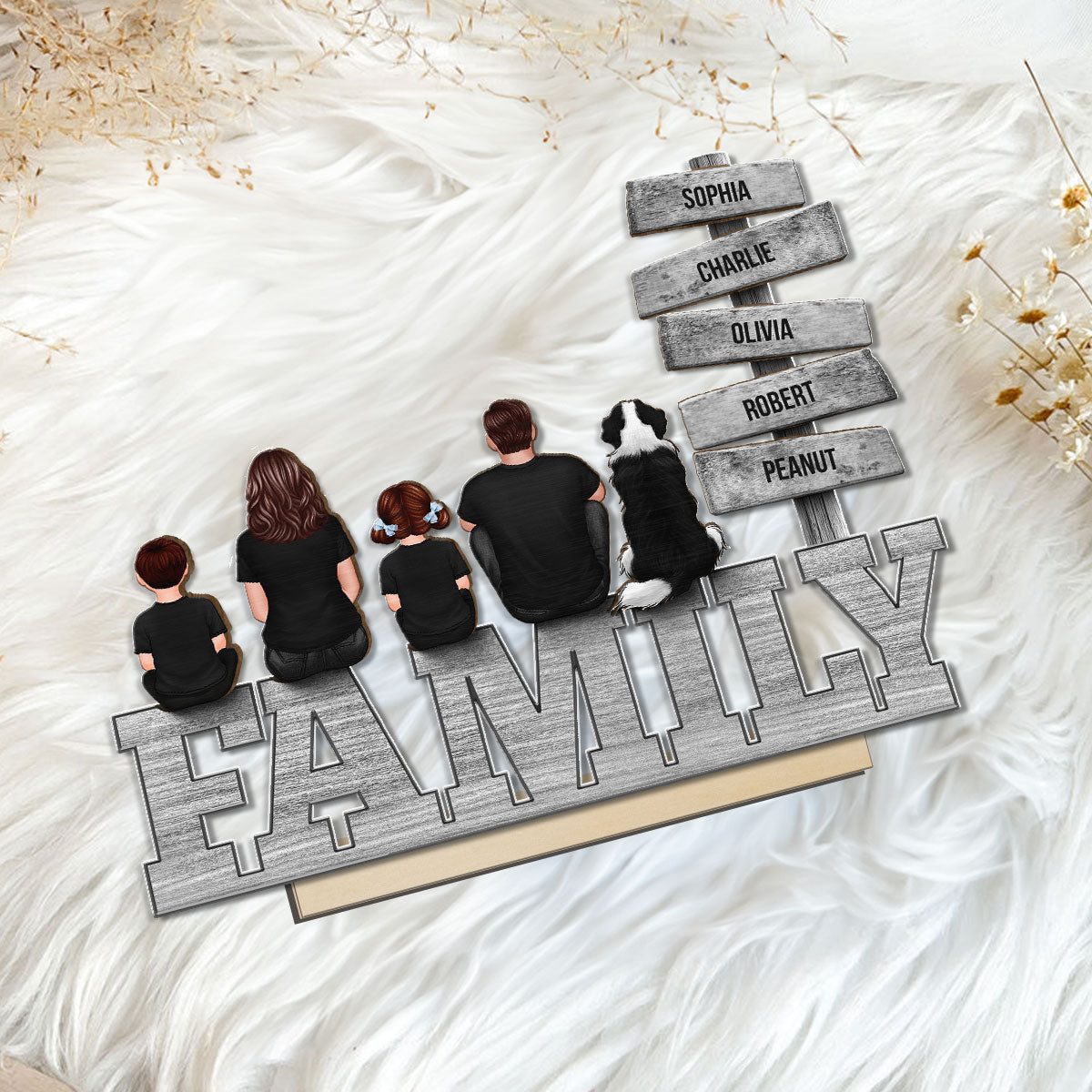 Family A Little Whole Lot of Love Sign Posts Personalized 2-Layer Standing Wooden Plaque, Home Decoration, Gift For Family
