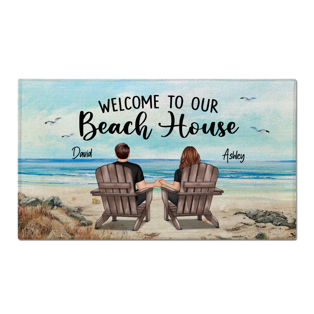 Probably At The Beach Couple Sitting Back View Beach House Gift Personalized Doormat
