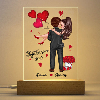Embracing Hugging Doll Couple Personalized Plaque LED Night Light - Gift For Him Gift For Her