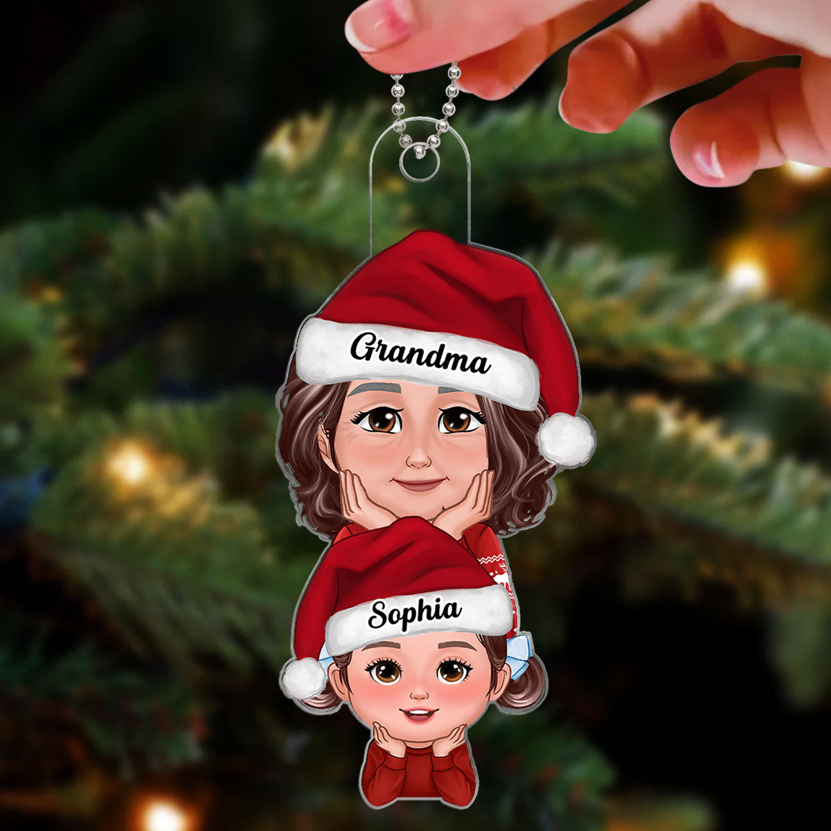 Pretty Grandma Granddaughter Grandson Stacked Christmas Gift Personalized Acrylic Ornament