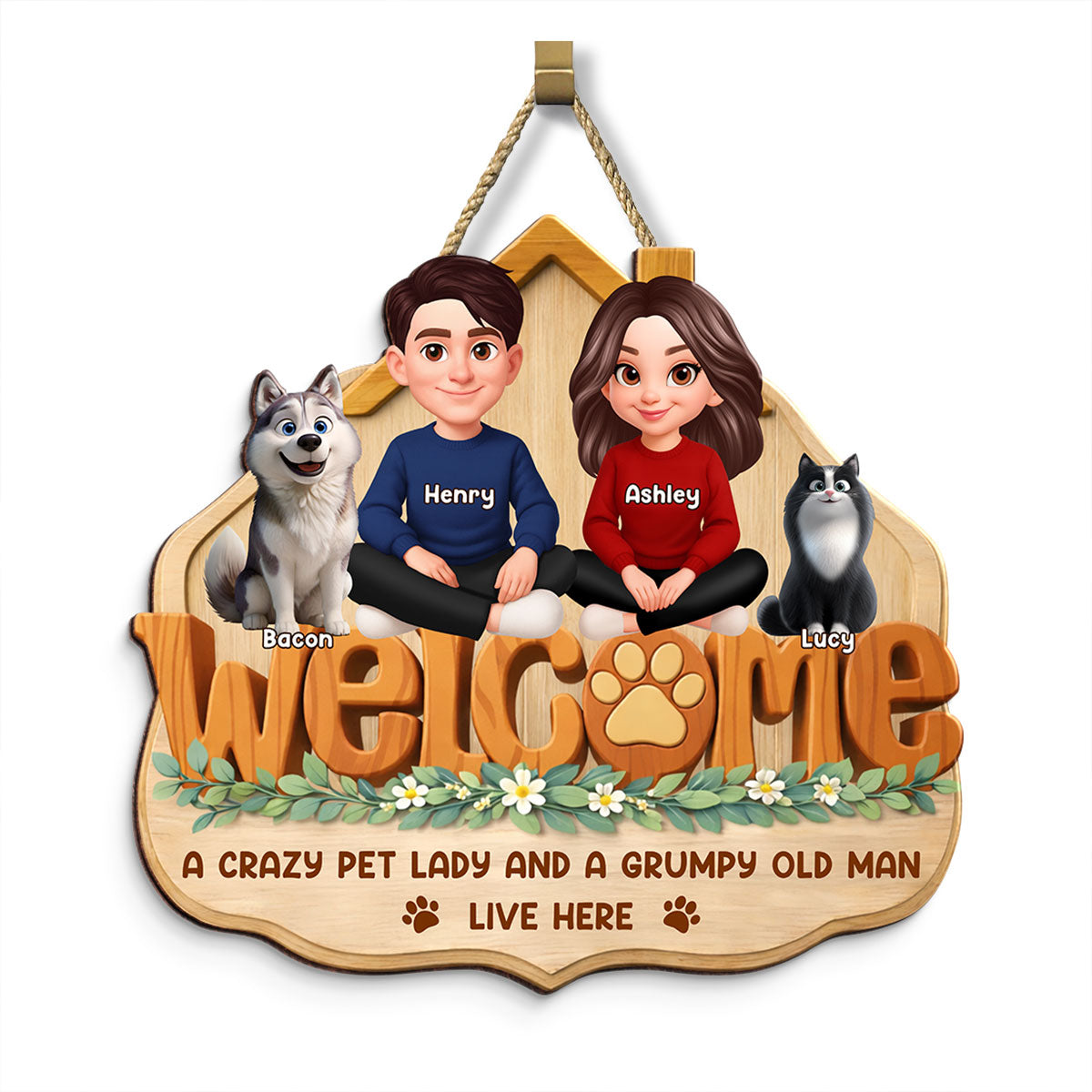 Home Sweet Fur - Personalized Door Hanger Sign - Gift For Dog, Cat Lovers