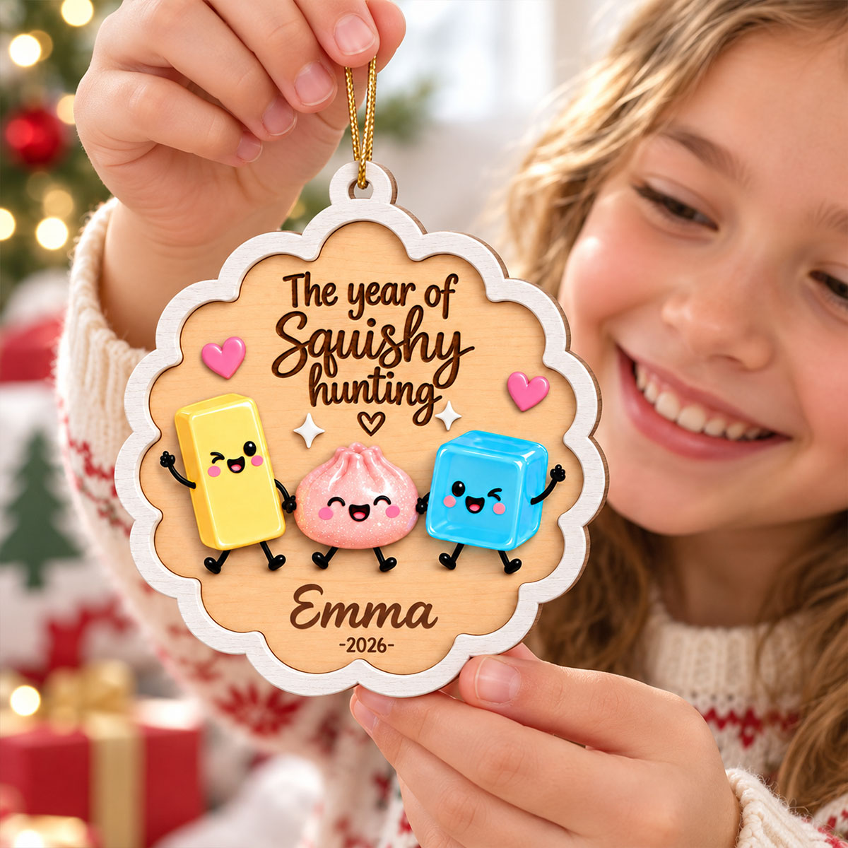 The Year Of Squishy Hunting Cute Squishies 2D Flat - Personalized Wooden Ornament - Christmas 2026 Keepsake