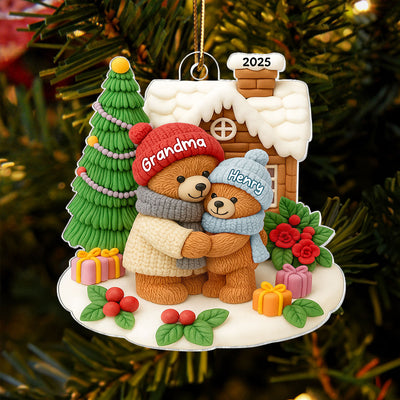 Grandma Bear Hugging Grandkids Personalized Acrylic Ornament, Christmas Gift for Granddaughter, Grandson, Grandkids