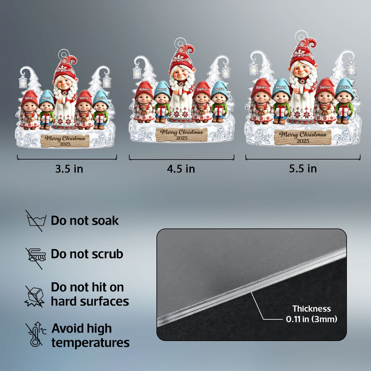 Gnome Grandma And Grandkids Pattern Crystal - Personalized Acrylic Ornament - Heartwarming Christmas Gift For Grandma, Family