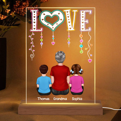 LOVE Back View Grandma Mom With Kids Sitting Personalized Rectangle Acrylic Plaque LED Night Light