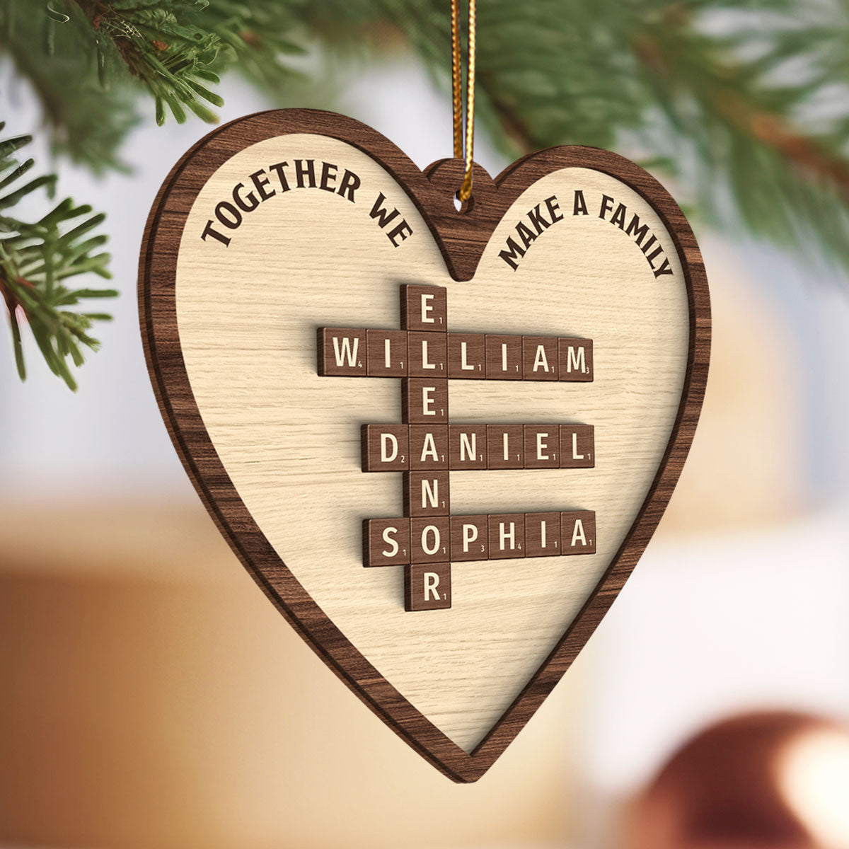 Together We Make A Family Crossword Puzzle Personalized 2-Layer Wooden Ornament, Christmas Gift for Family