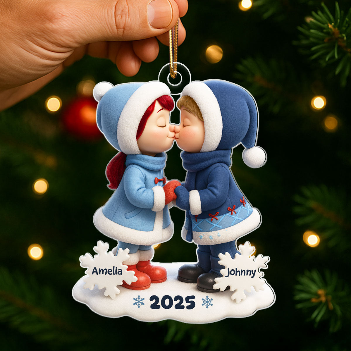 Cute Cartoon Couple Hugging Kissing Personalized Ornament, 3D Effect Acrylic Ornament, Christmas Gift for him, Gift for her