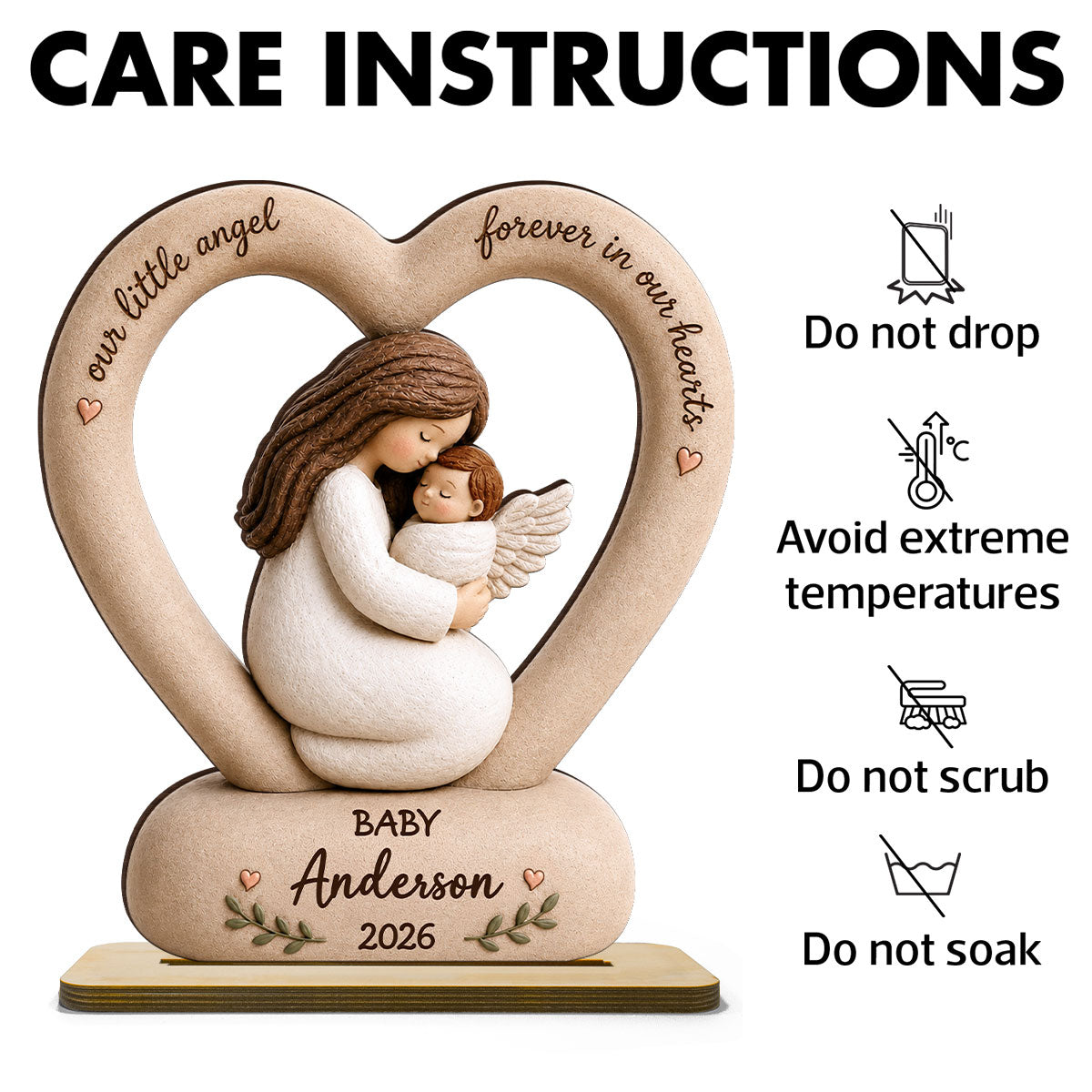 Our Little Angel Forever In Our Hearts - Personalized 2-Layered Wooden Plaque - Memorial Gift