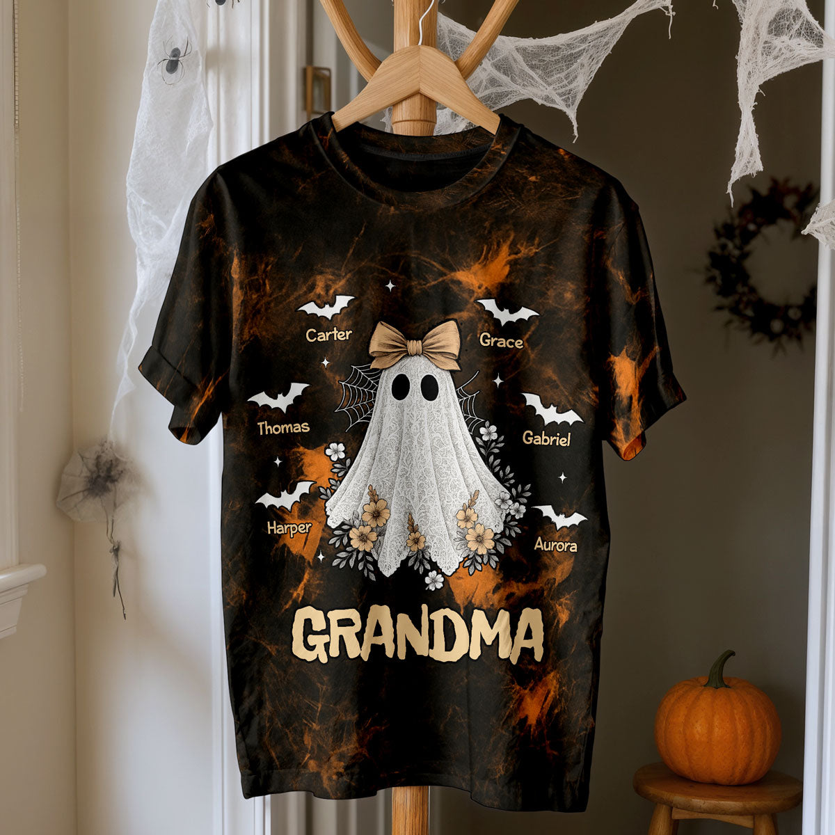 Halloween Faux Lace Pattern Boo Grandma Personalized Shirt