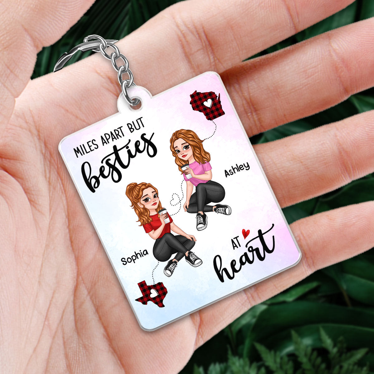 Pretty Cartoon Besties Long Distance Favorite Song QR Code Personalized Acrylic Keychain