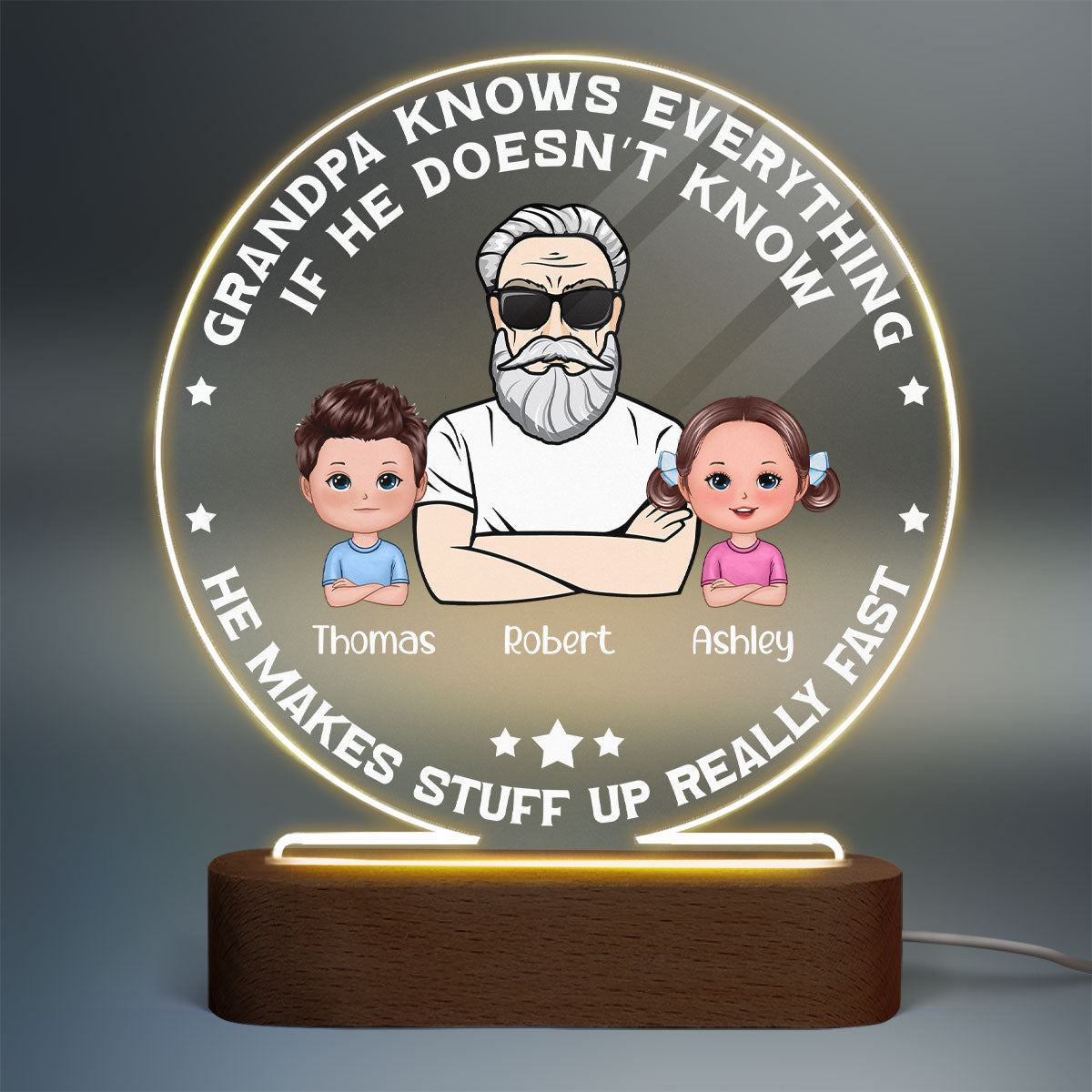 Grandpa Knows Everything Personalized Circle LED Night Light