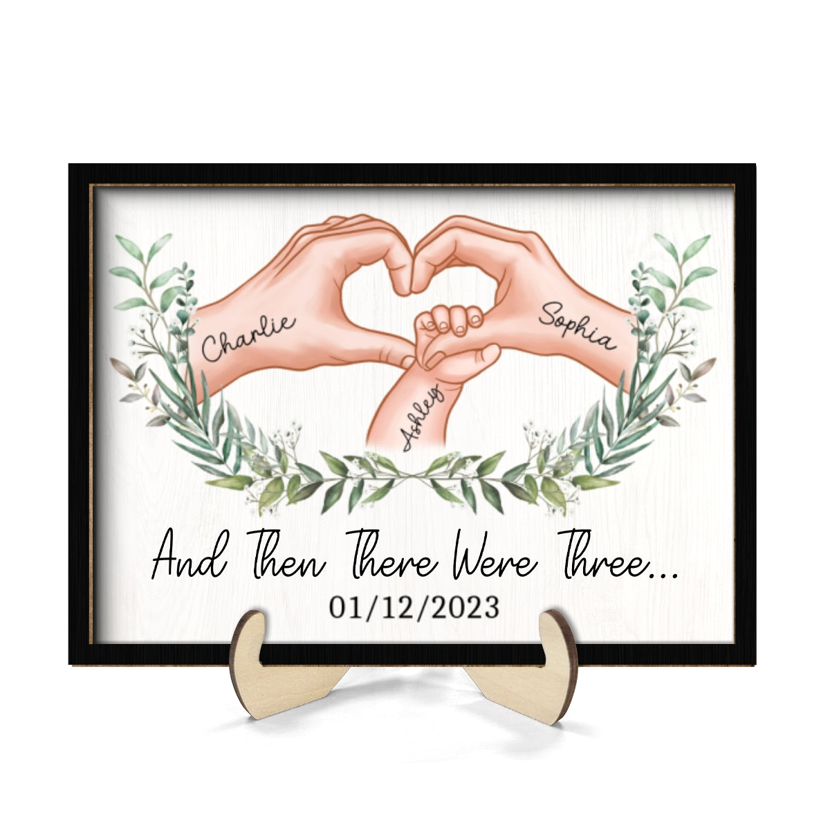 And Then There Were Three Personalized 2-Layer Wooden Plaque Gift for New Mom, New Dad