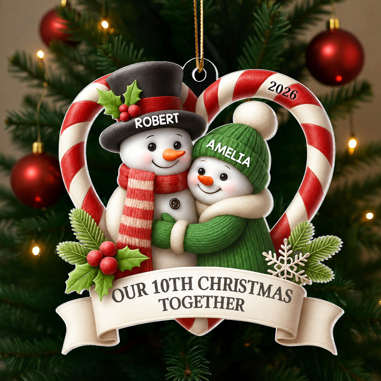 Snowman Couple - Personalized Acrylic Ornament - Christmas Gift for Couple