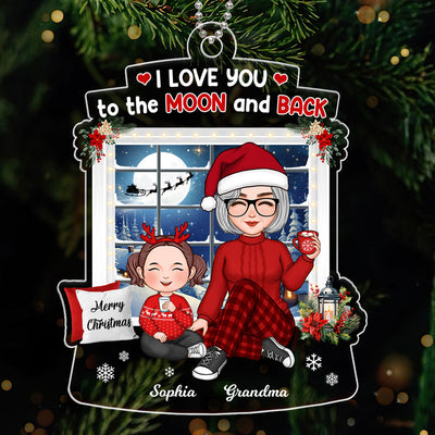 Cute Grandma Grandkid Sitting By Window Love To The Moon And Back Christmas Gift Personalized Acrylic Ornament
