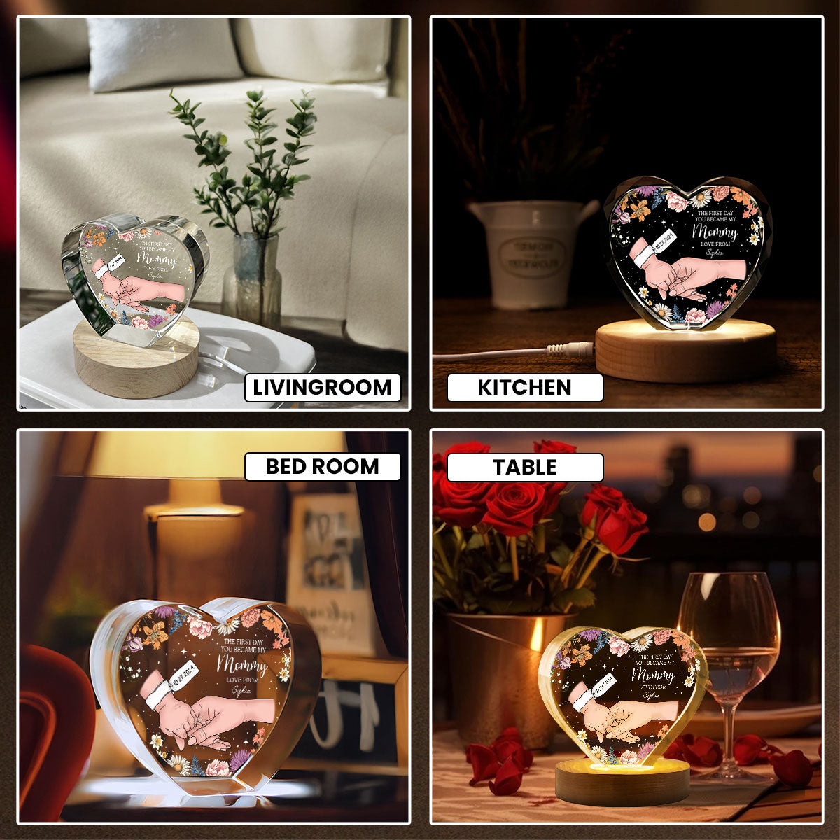 The First Day You Became My Mommy Personalized Premium Heart Crystal LED, Free Shipping Included,  Gift for her, Gift for New Mom