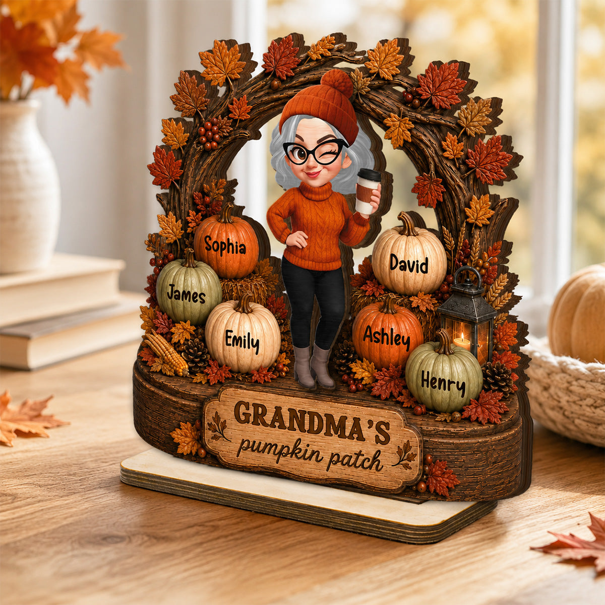Grandma's Pumpkin Patch Fall Tree Arch - Personalized 2-Layered Wooden Plaque - Cozy Fall Decor for Grandma