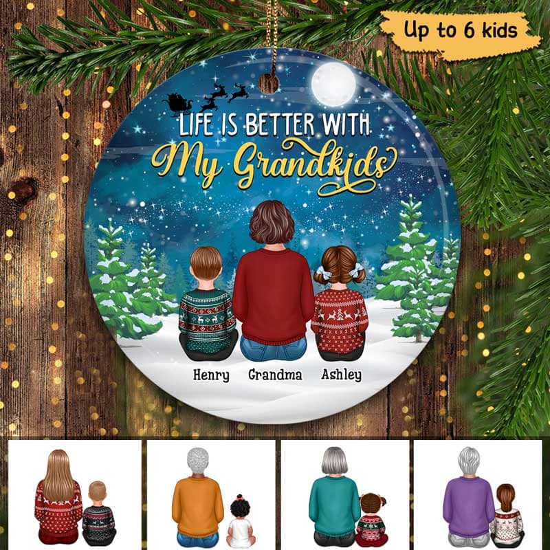 Christmas Night Better With Grandkids Grandma Back View Personalized Circle Ornament