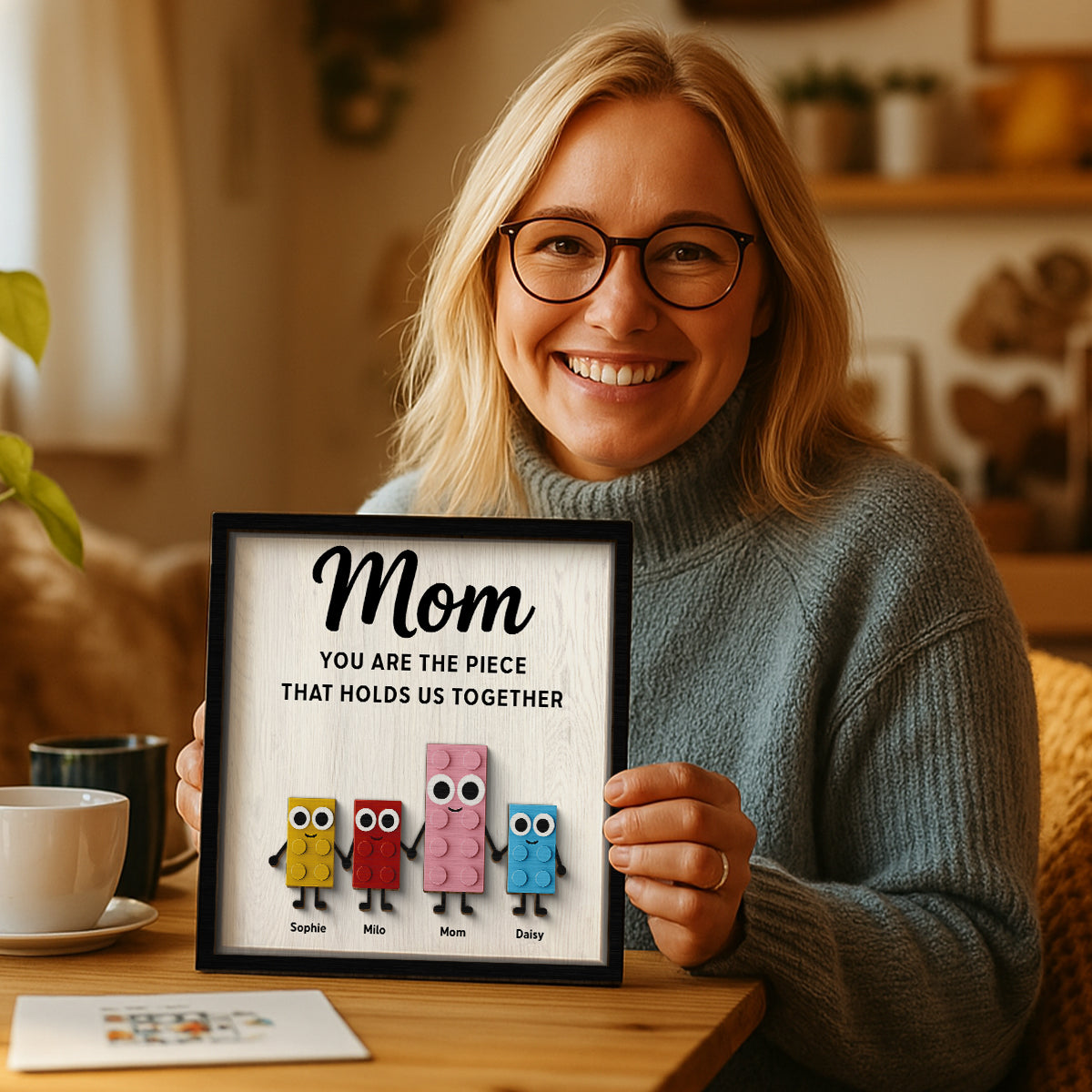 Mom And Kids Cute Puzzle Personalized 2-Layered Wooden Plaque, Gift for Mom, Gift for Wife, Gift for Grandma
