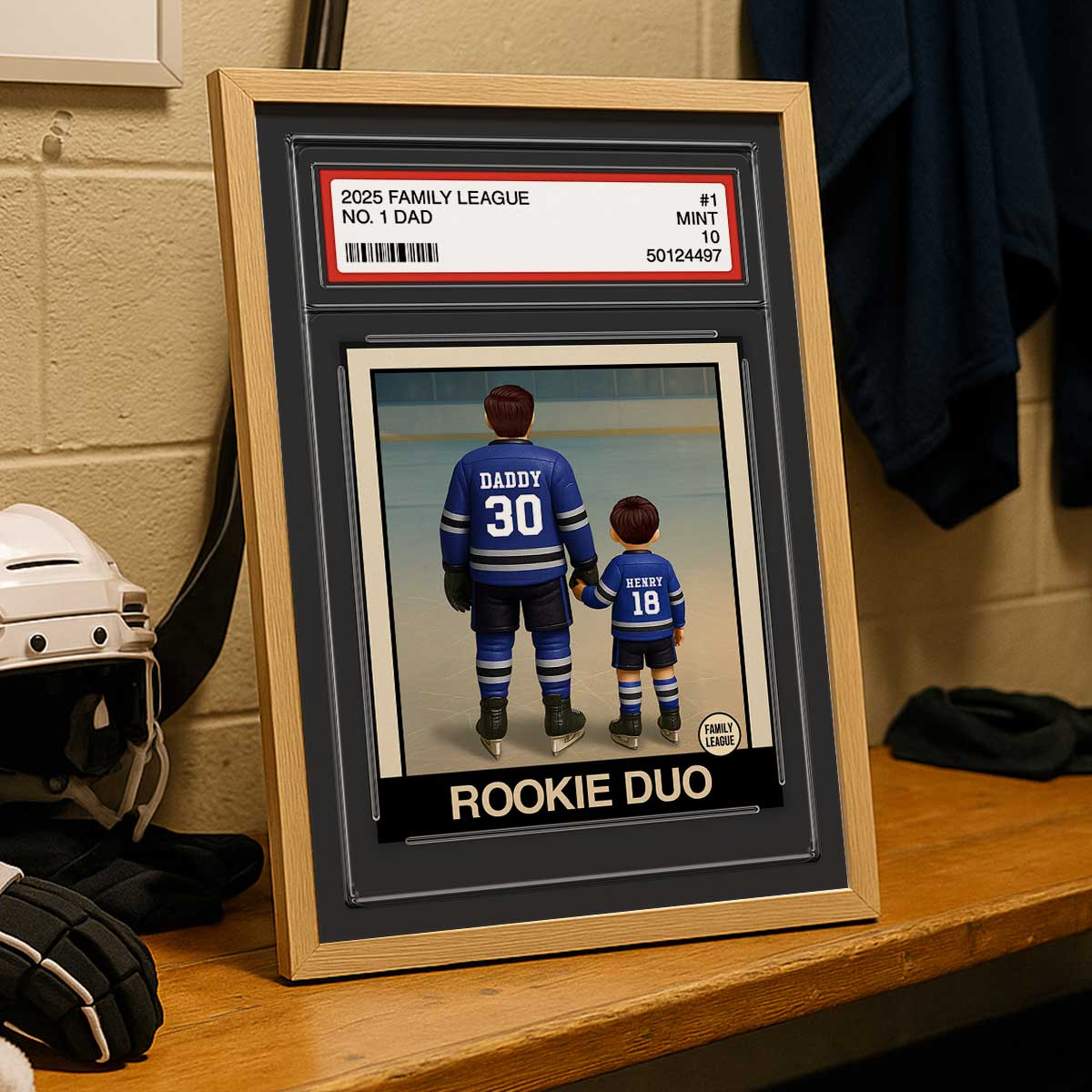 Hockey No. 1 Dad Man & Kids Trading Card Style Personalized Poster