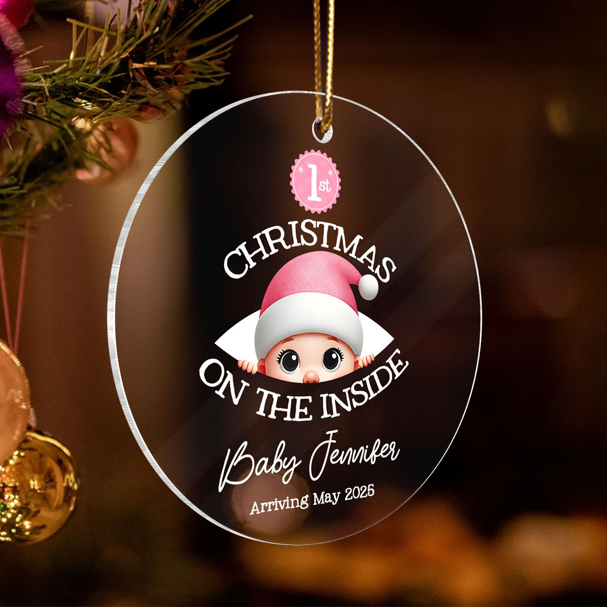 Personalized Baby's First Christmas On the Inside Acrylic Ornament, Custom Pregnancy Reveal Ornament, Expecting Parents