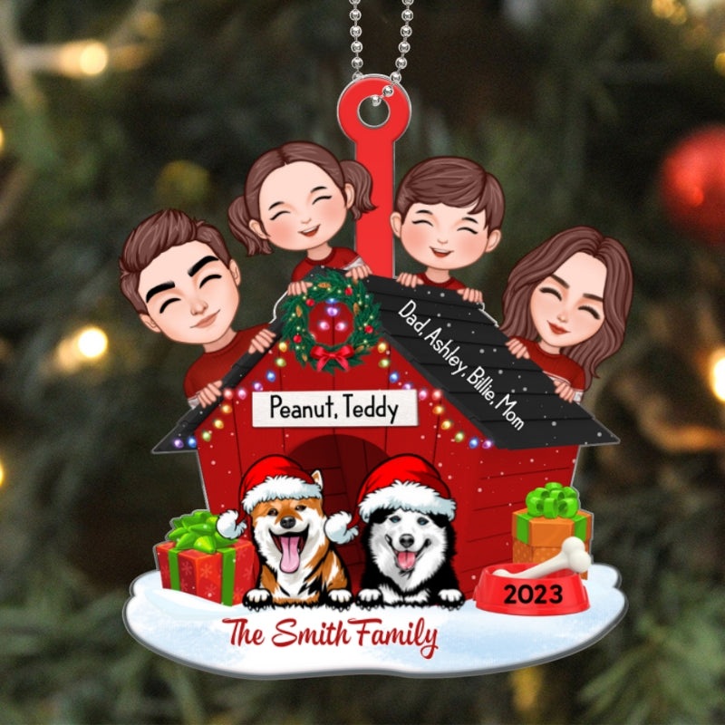 Family And Dogs Christmas - Personalized Ornament