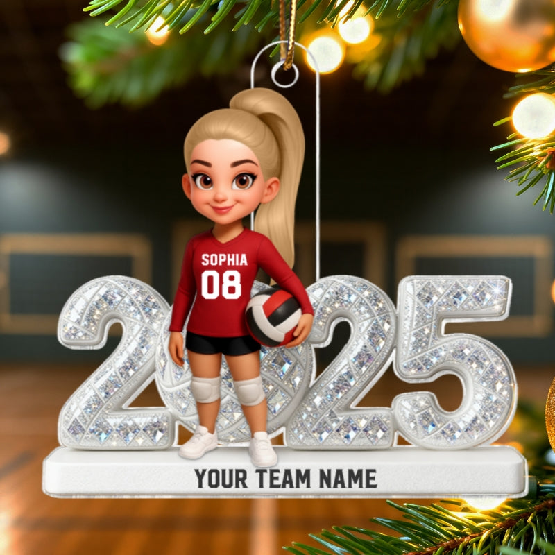 3D Effect Christmas Volleyball Player Keepsake - Personalized Acrylic Ornament - Gift For Volleyball Lovers, School Volleyball Team