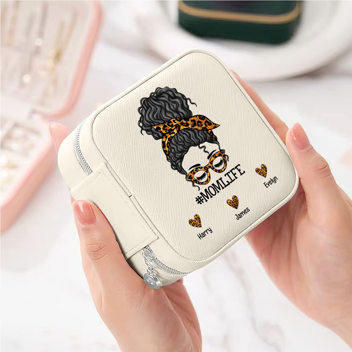 Mom Life Messy Bun Personalized Jewelry Box, Gift For Mom, Grandma