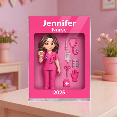 Nurse Action Figure 3D Effect Personalized Acrylic Block Plaque, Special Gift For Nurse, For Co-workers