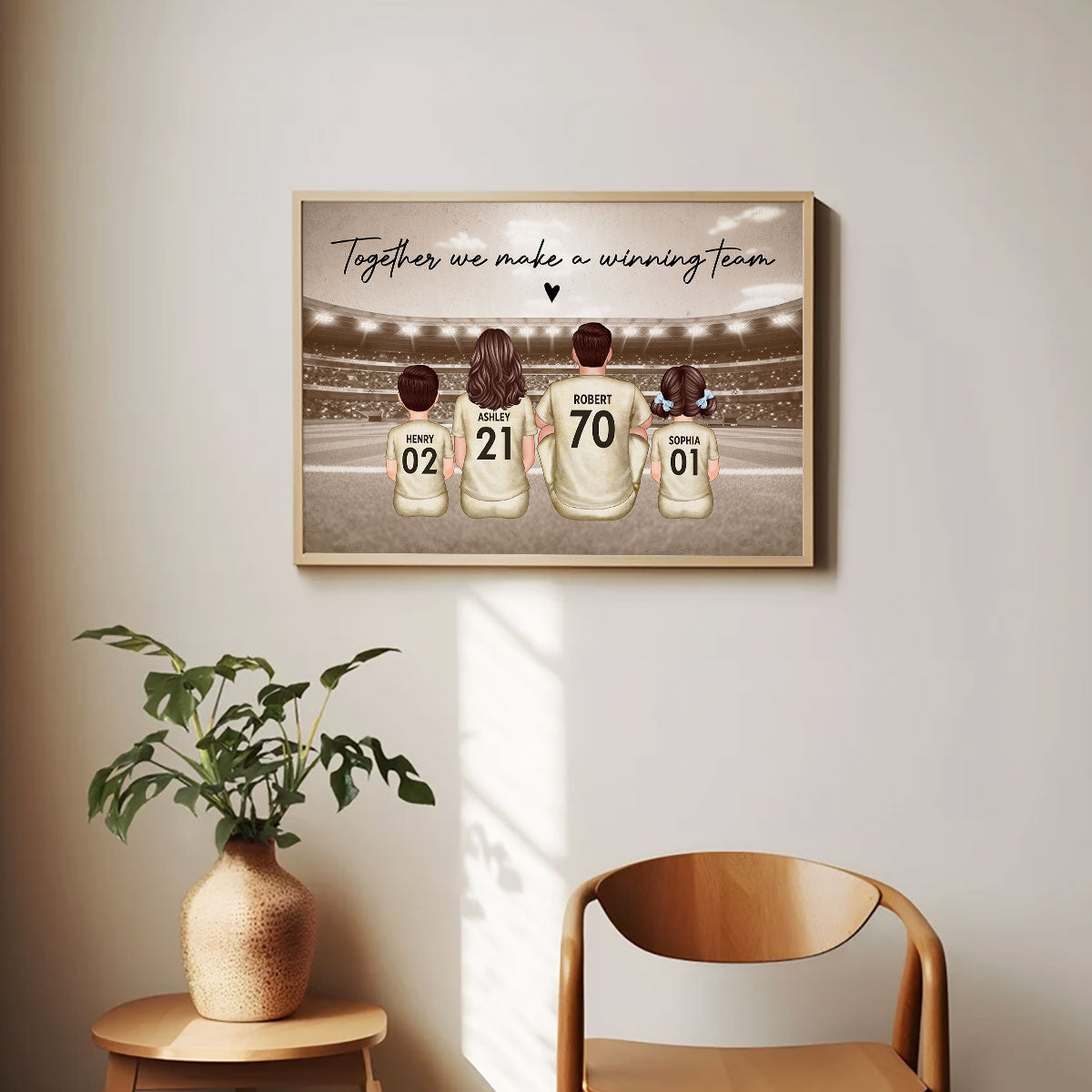 Retro Soccer Family Sitting Personalized Poster, Meaningful Father's Day Gift for Dad, Gift for Husband