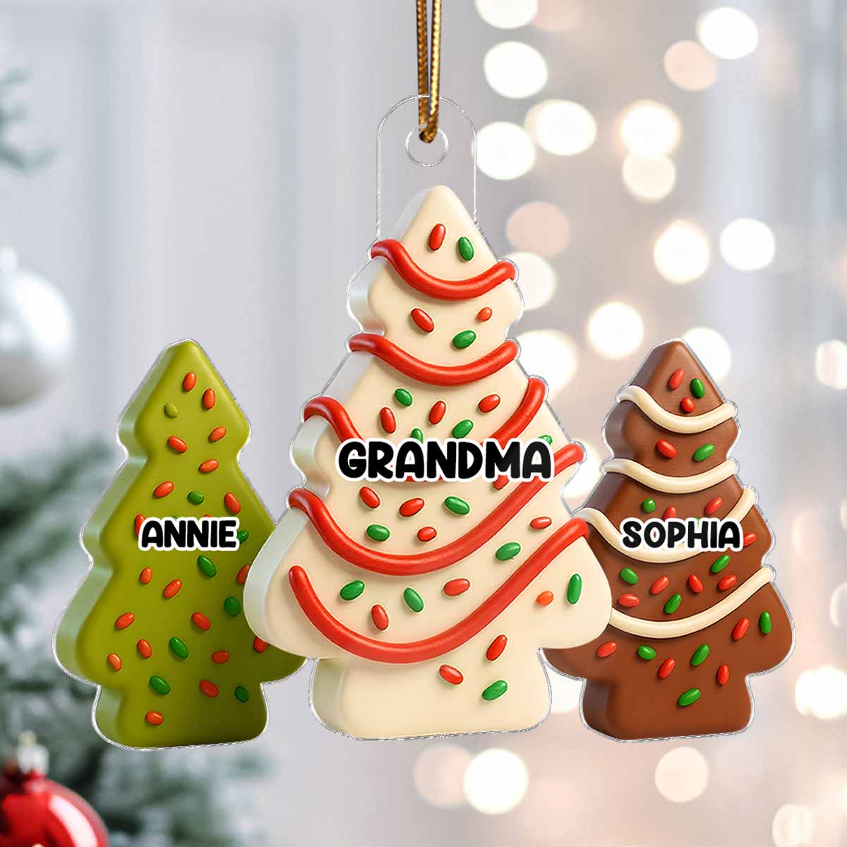 3D Effect Christmas Tree Cakes Grandma Grandkids - Personalized Acrylic Ornament