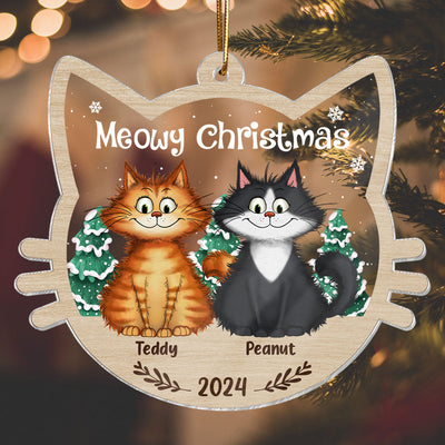 Meowy Christmas Quirky Cats Personalized Cat Face Shaped Acrylic Ornament