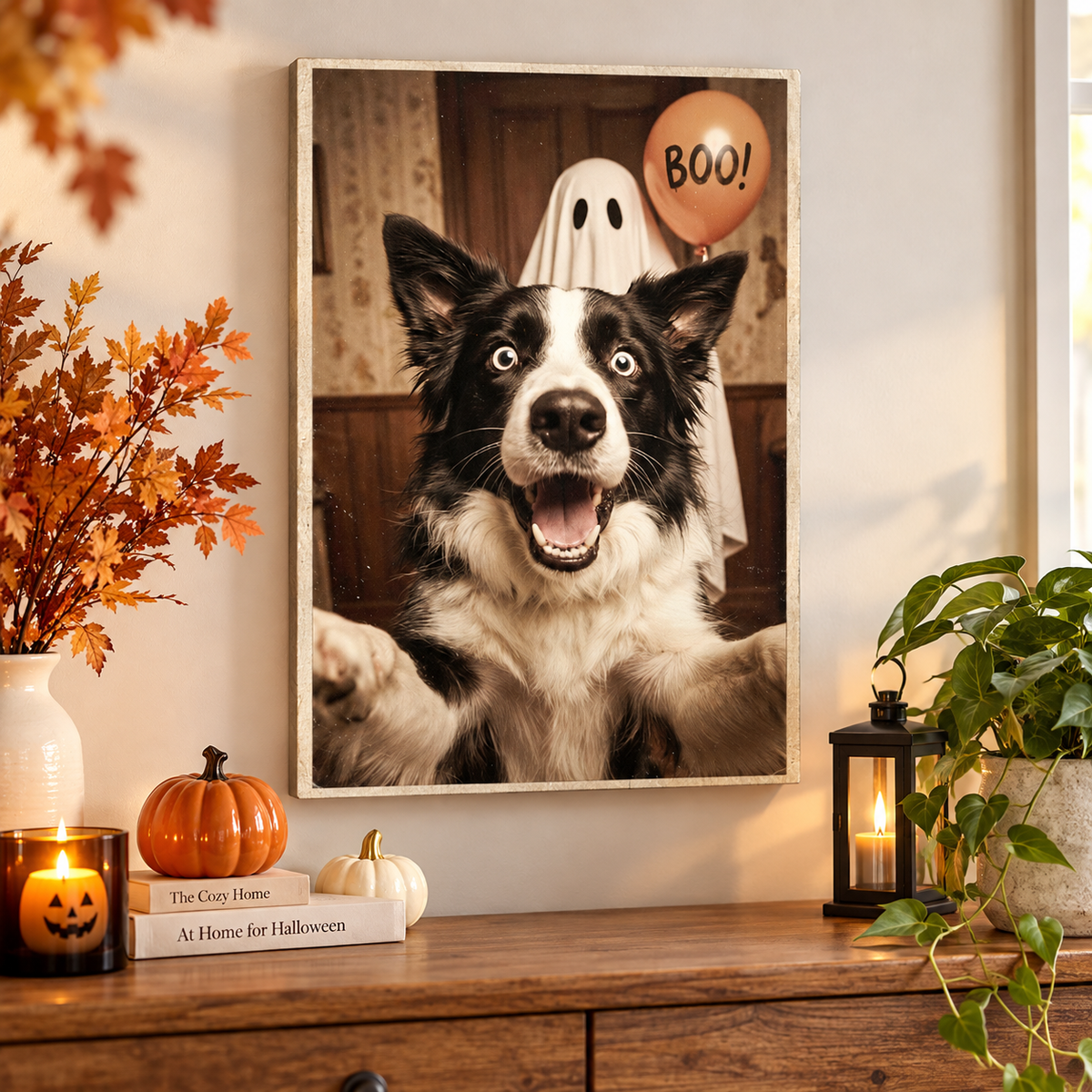 Custom Dog Cat Photo Halloween - Personalized Canvas - Trendy Vintage Spooky Tee for Pet Moms