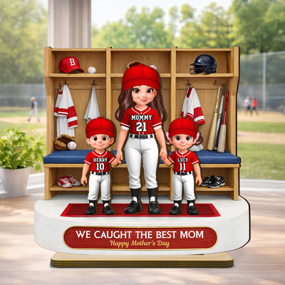 Baseball Clubhouse We Caught The Best Mom - Personalized 2-Layered Wooden Plaque - Mother's Day Gift For Baseball Mom, Gift For Wife
