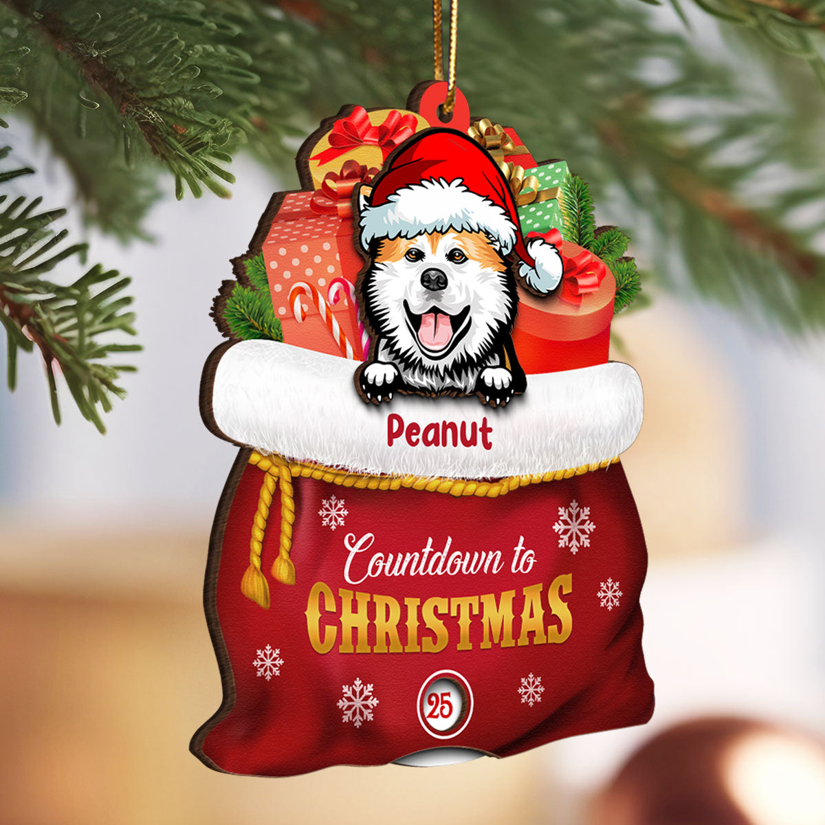 Christmas Peeking Dogs Cats In Santa Gift Bag Personalized Wooden Countdown Ornament, Xmas Gift For Dog Cat Owners, Dog Cat Lovers
