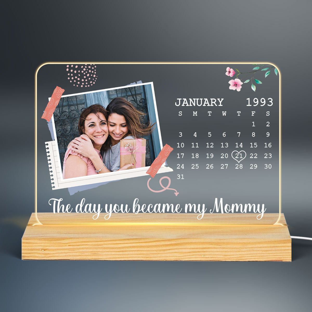 The Day You Became Calendar Date Photo Personalized Rectangle Shape Acrylic Plaque With LED Night Light