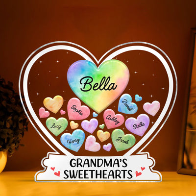 Grandma‘s Sweethearts Colorful Hearts In Heart Personalized Acrylic Block Plaque, Mother’s Day Gift For Grandma, Mom