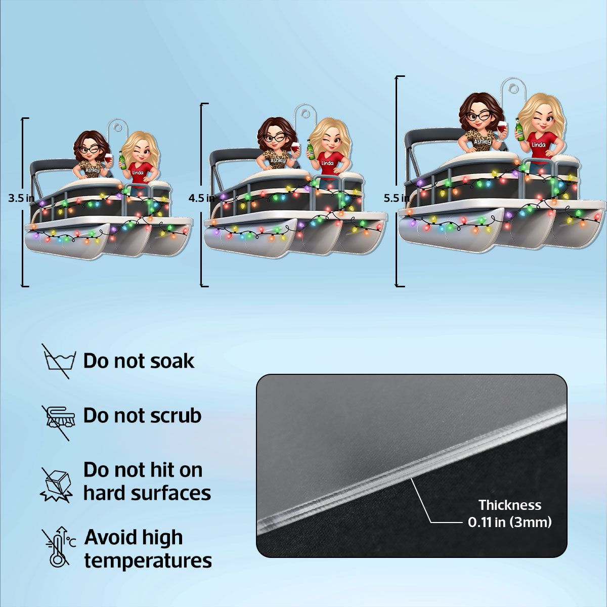 Besties On Pontoon Boat 3D Effect Personalized Acrylic Ornament Keepsake