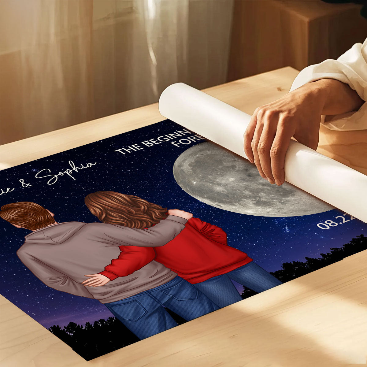 Back View Couple Custom Moon Phases The Day We Met Personalized Poster, Heartfelt Gift For Couple, For Him, For Her, Boyfriend, Girlfriend, Husband, Wife