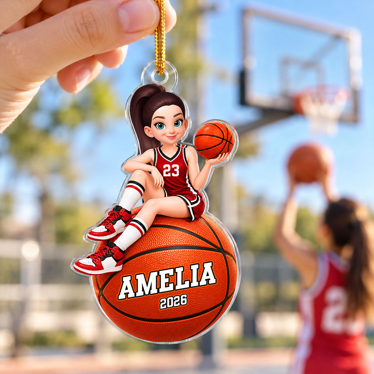 Proud Basketball Player Slay Girl - Personalized Acrylic Ornament - Christmas Gift For Basketball Players, Granddaughter, Daughter