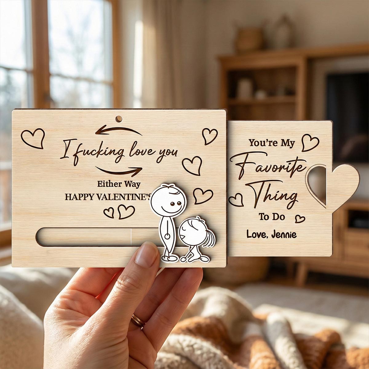 Funny Inappropriate Couple I Fcking Love You - Personalized Wooden Slider Ornament - Valentine's Day Gift For Him, For Her