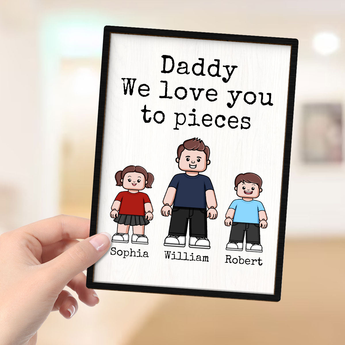 Mommy Daddy Grandma Grandpa We Love You To Pieces Block Characters Personalized 2-Layer Wooden Plaque