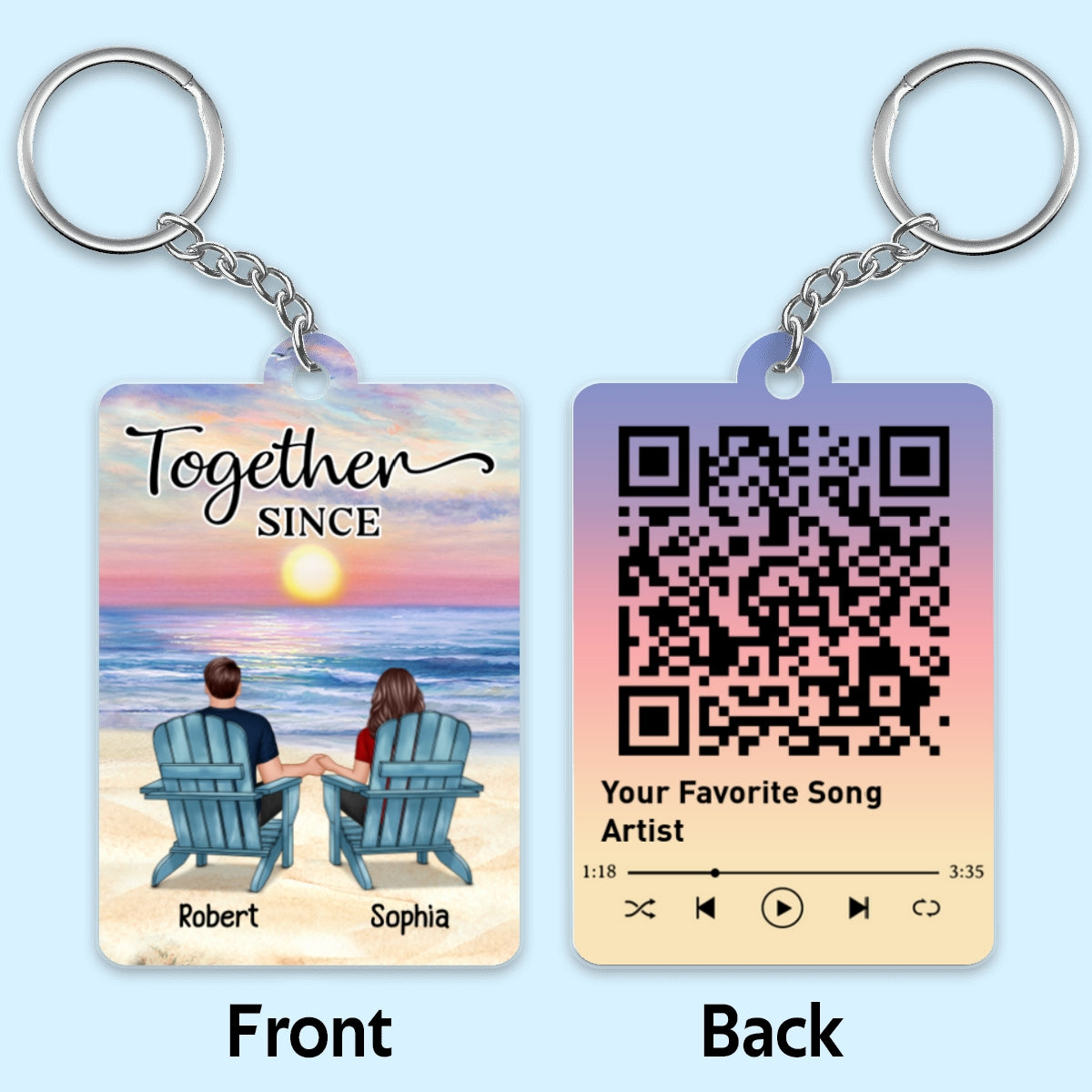 Couple Back View At Beach Scannable QR Code Personalized Acrylic Keychain