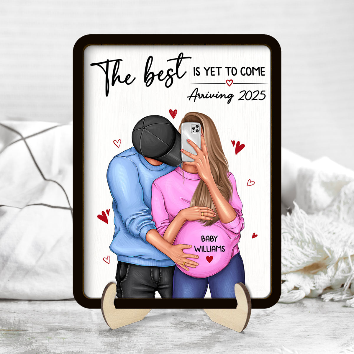Personalized Hugging Pregnant Couple, Expecting Parents, Pregnancy Couple Personalized Wooden Plaque,  Gift, Pregnancy Announcement